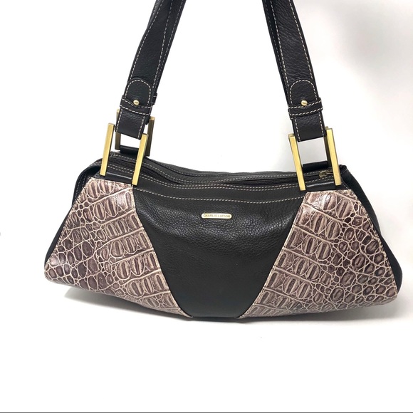 Charlie Lapson Handbags - Charlie Lapson Brown Croc Embossed Leather Bag